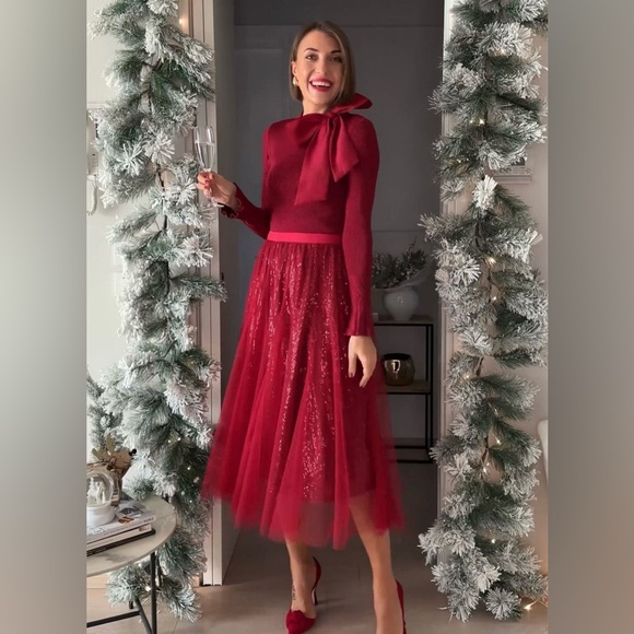 Chicwish Dresses & Skirts - Ravishing Sequins Mesh Tulle Midi Skirt in Red